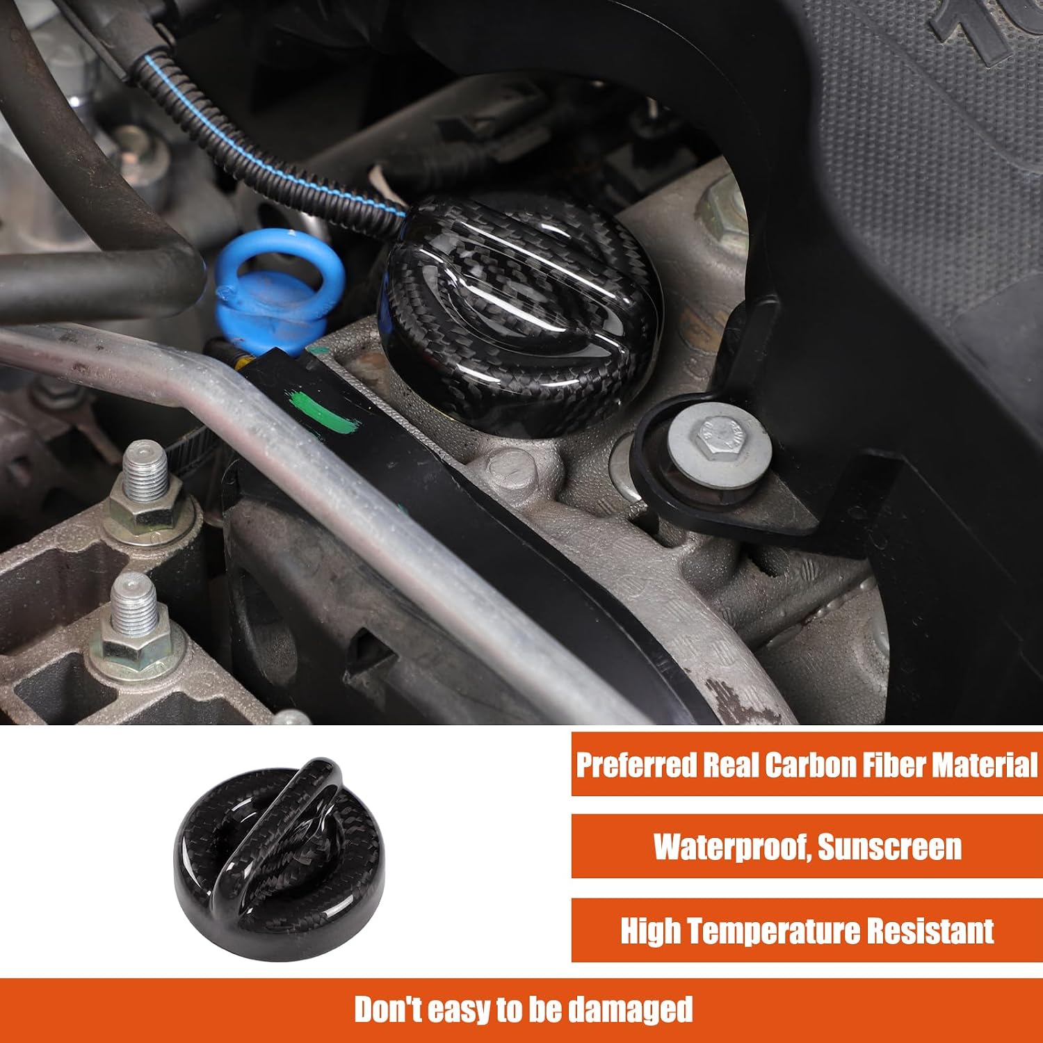 Engine Fluid Cap,Engine Master Cylinder Cap Compatible with Fiat 500 Abrth 595/695 Engine Fluid Reservoir Caps,Real Carbon Fiber