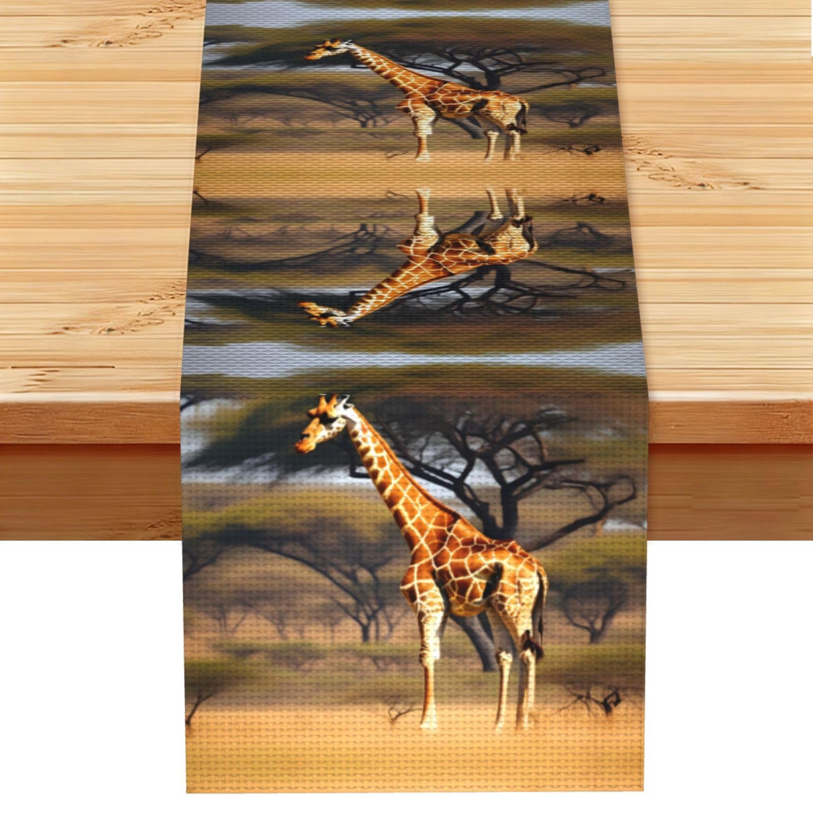 Africa Giraffe Majestic Tree Printed Dining Table Runner 13x72 Inch, Non-Fading Decor for Kitchen Dresser Fireplace Mantel