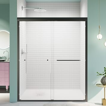 56"-60" W*72" H Bypass Shower Door | Semi-Frameless Double Sliding Shower Door, 1/4" 6mm Thick SGCC Tempered Glass Door with Explosion-Proof Film, Matte Black