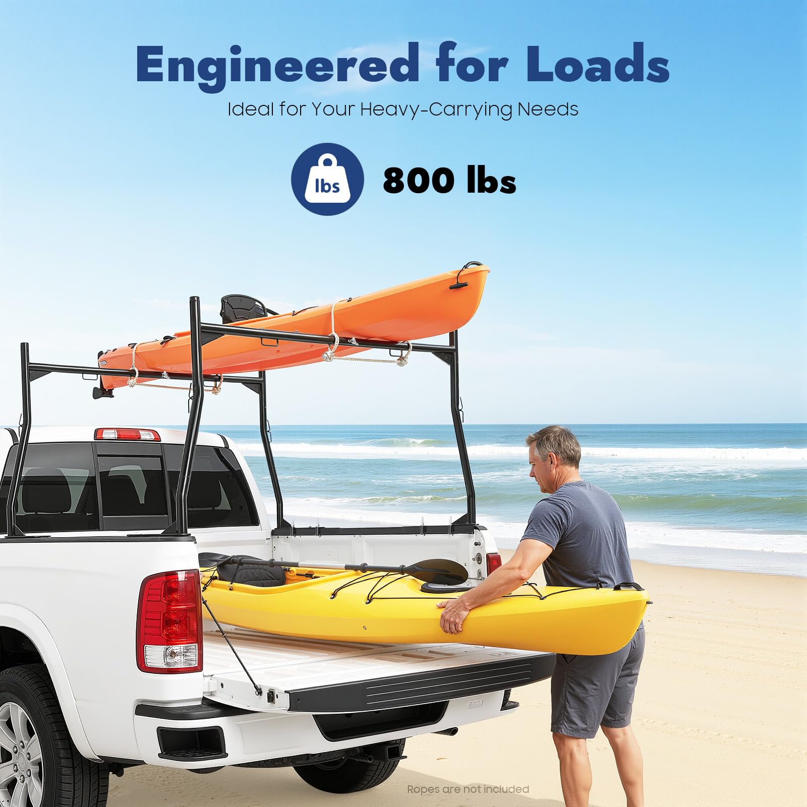 Portaequipajes Pickup para caja de carga, estante separador ajustable para camioneta, portaescaleras para camión, hasta 362 kg, portaescaleras de acero con pernos en J sin taladrar, estante