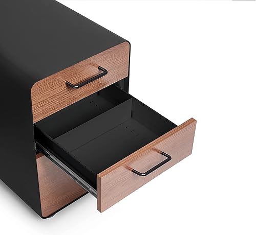 Miniatura 4 de Poppin Stow - Archivador de 3 cajones color negro  nogal 2 cajones de utilidad y 1 cajón de archivos colgante totalmente pintado por dentro y por