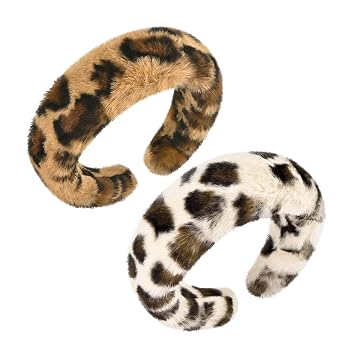 Leopard Print Faux Fur Headbands, Khaki & Beige