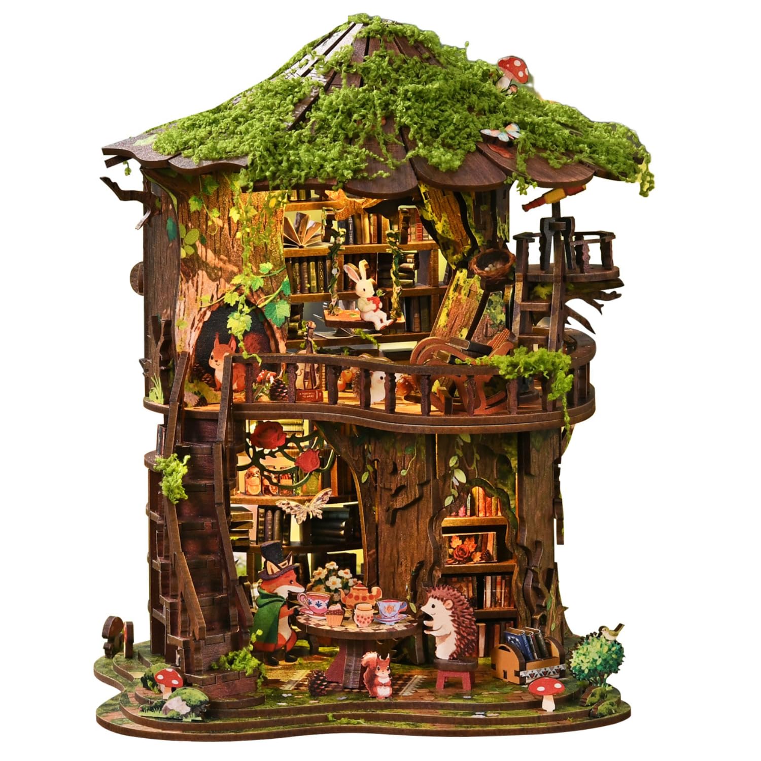 Hestremo DIY Book Nook Kit, 3D Wooden Miniature Library Dollhouse Kit, Handmade Assembly Puzzle Bookshelf Decor, Creative Craft Gift for Adults, Teens, Book Lovers on Birthday Christmas Holiday