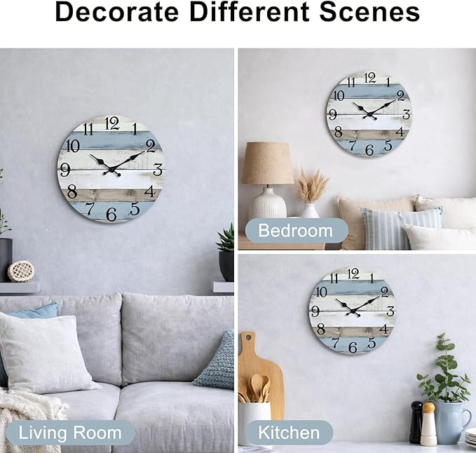Reloj de Pared de Madera 10 Pulgadas JoFomp, Silencioso, Estilo Rústico Costero miniatura 5