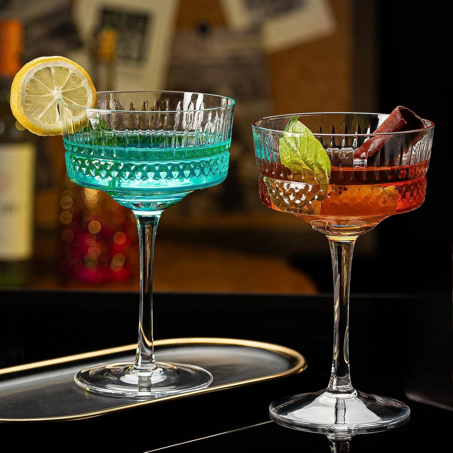Vintage Art Deco Martini Glasses, Set of 6, 10 oz – Elegant Hand-Blown Crystal Coupe Glasses for Bar, Champagne, Cocktails, and More (Set of 6)