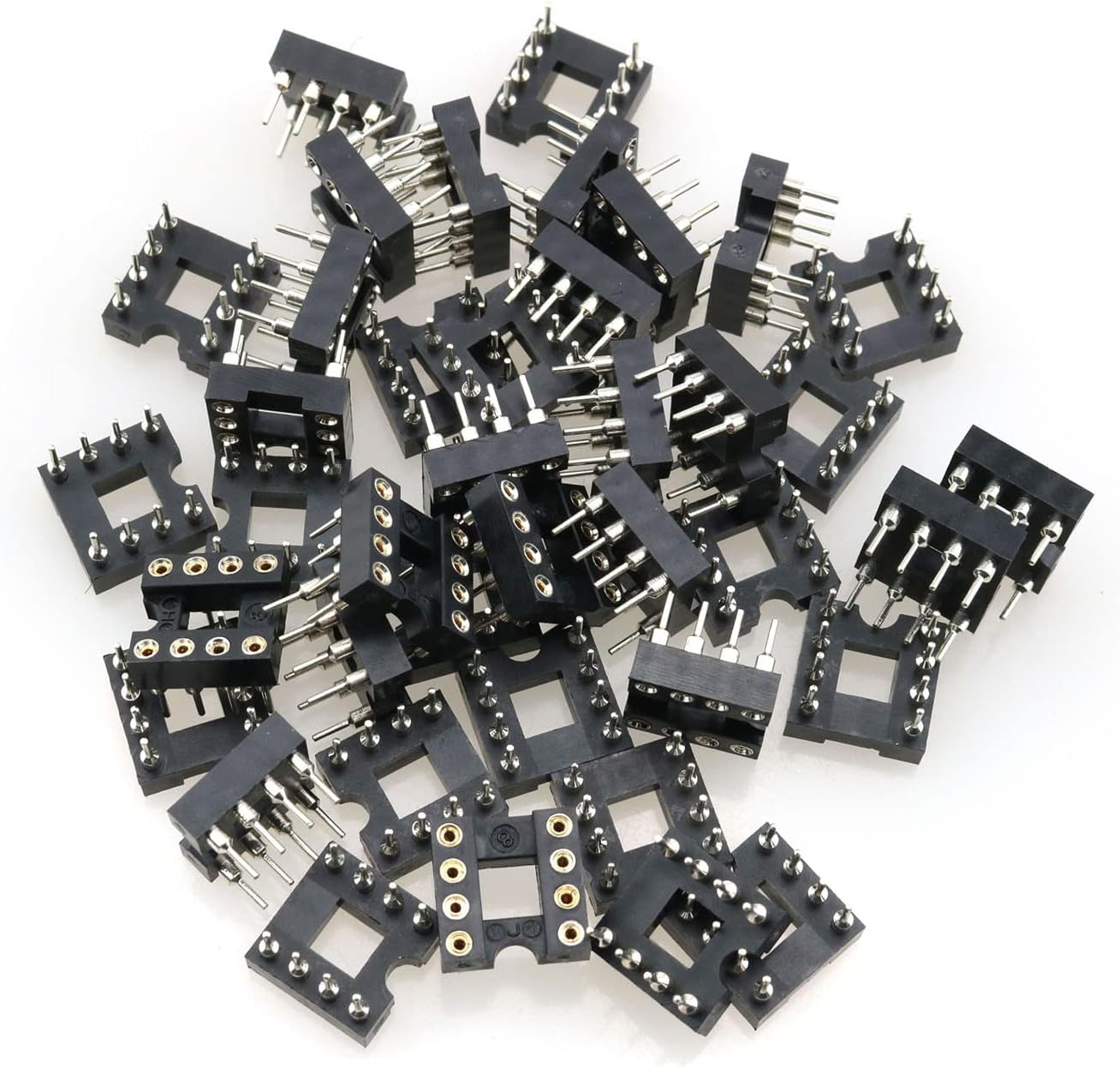 TAODAN IC SOCKETS 20pcs 2.54mm Pitch 7.6 Row Pitch 2 Row 8 Round Pin Soldering DIP IC Chip Socket Adapter