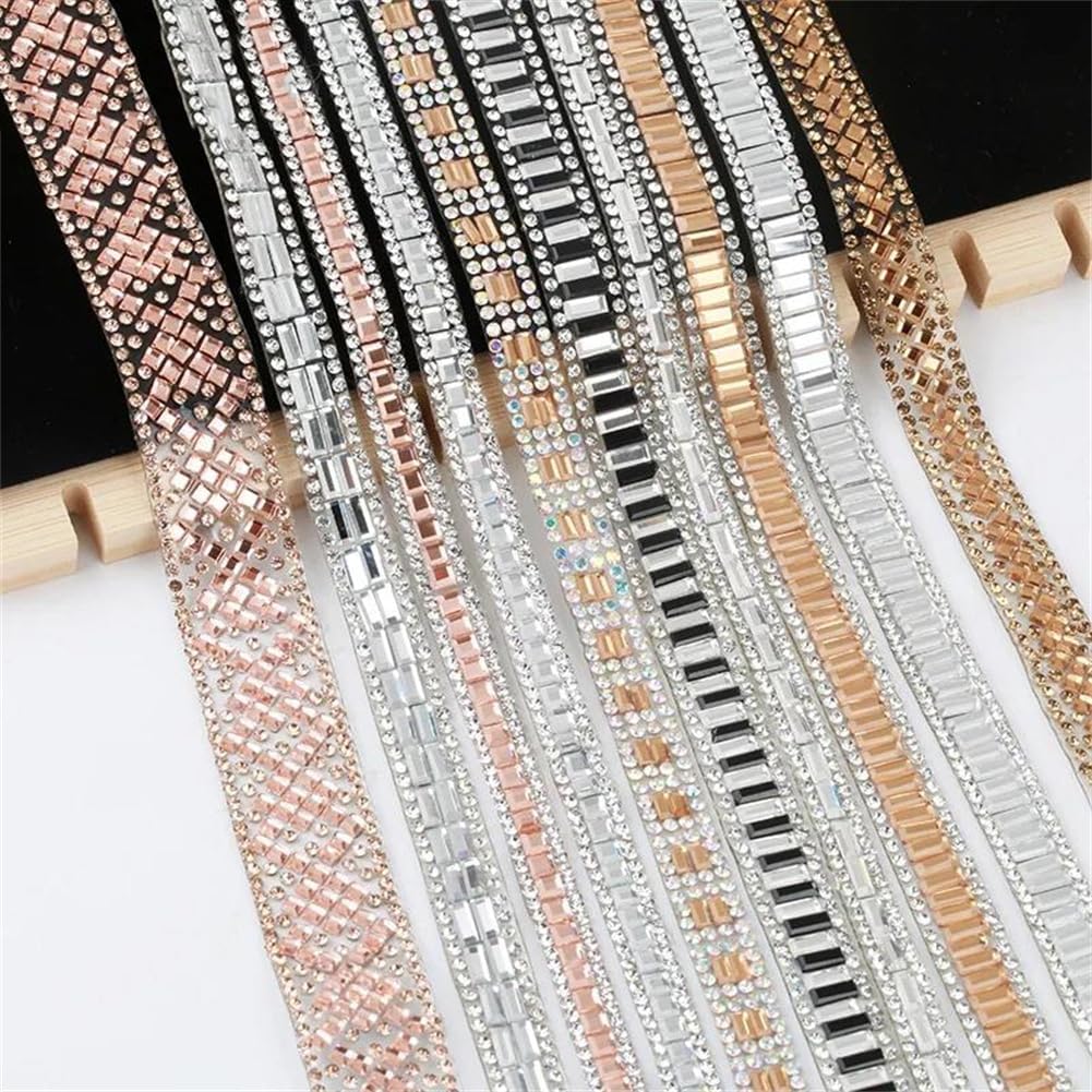 Generic Hotfix Rhinestone Tape Trim Glitter Glass Rhinestone Banding Ribbon Trim Iron On Garments Shoes 13cm-Peach 5yards