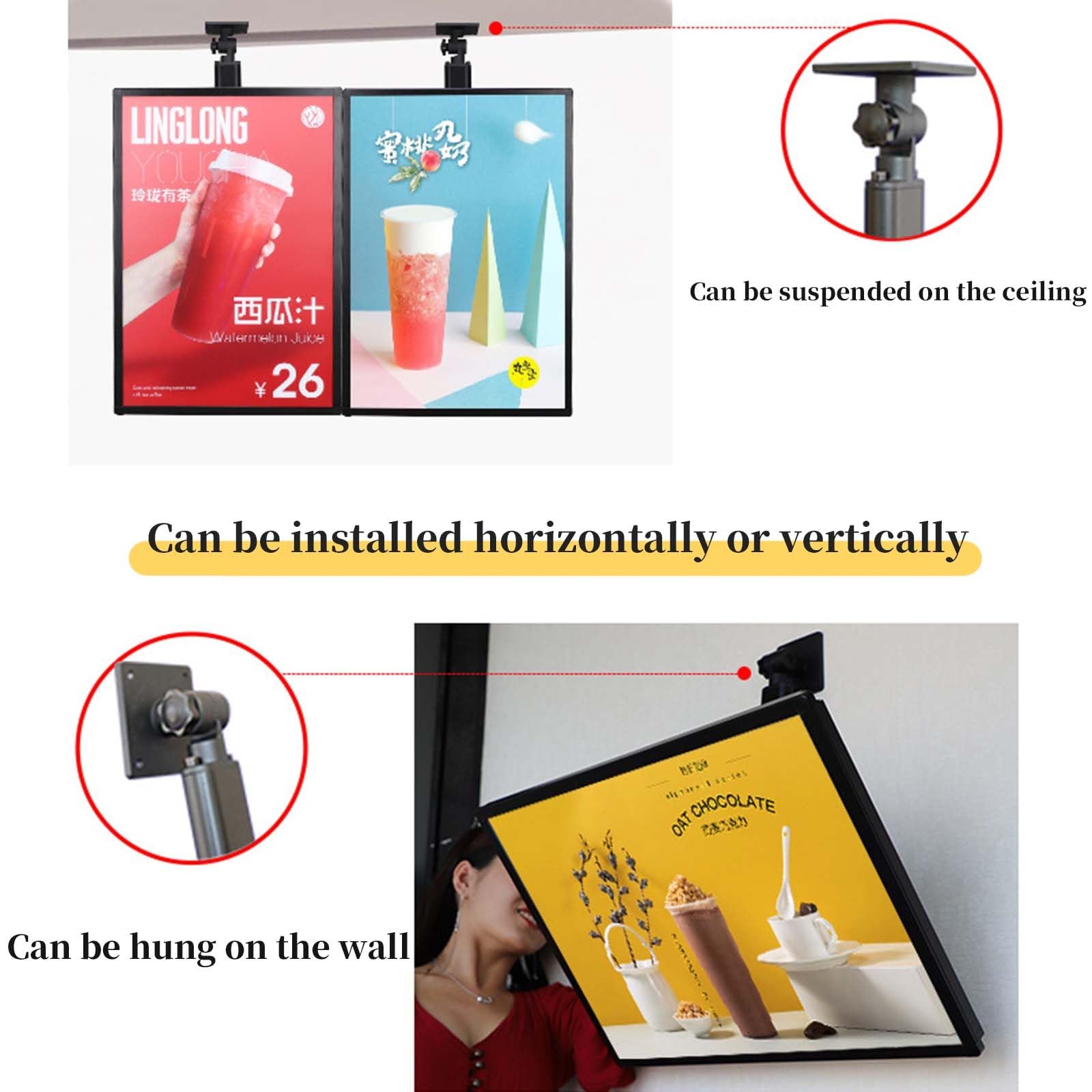 Lavagna per menu retroilluminata a LED, da parete, con cornice in alluminio, cambio immagine magnetica, adatta per ristoranti e centri commerciali