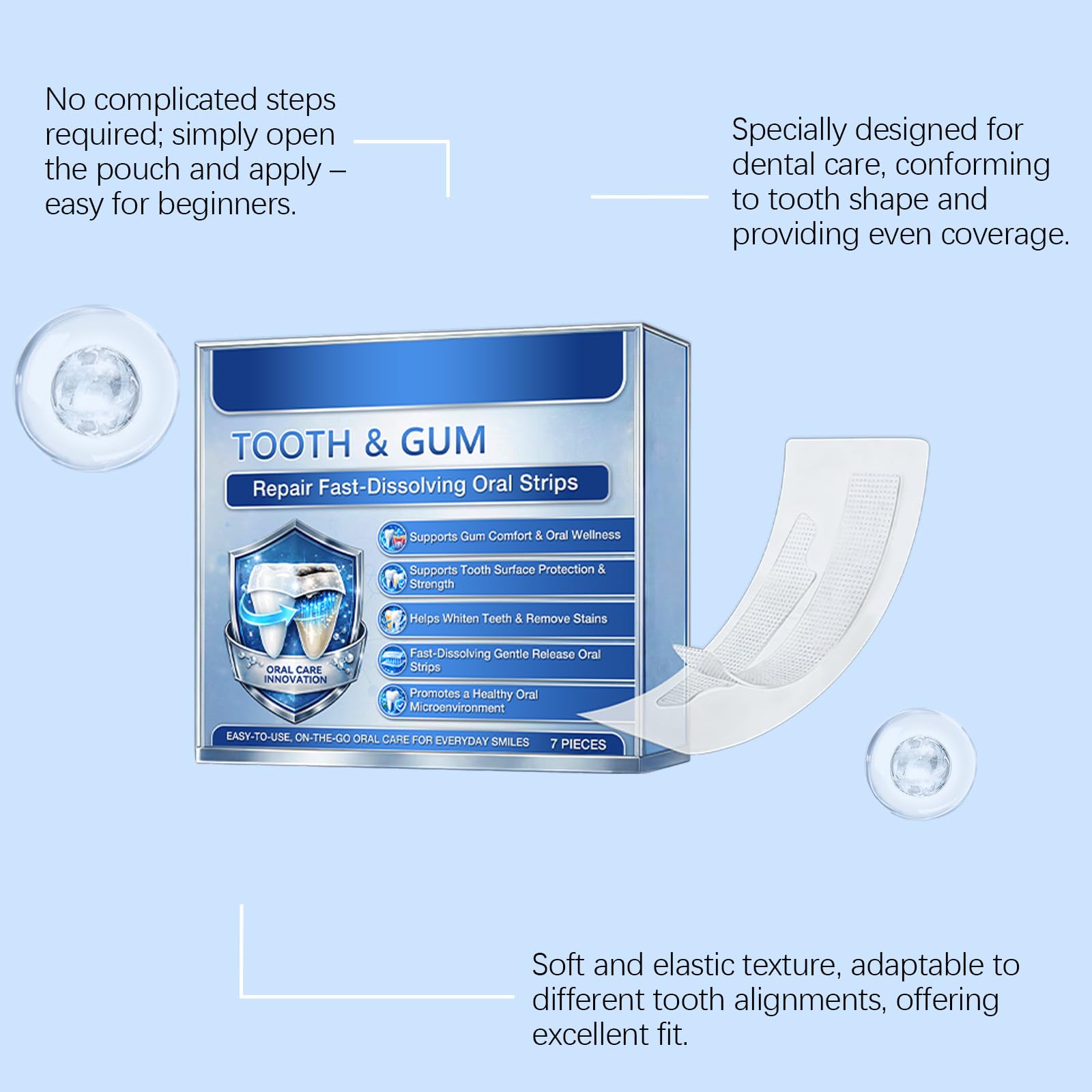 Strisce orali Glimmerly per denti e gengive, strisce a rapida dissoluzione per uno sbiancamento delicato, supporto gengivale e alito fresco, formula naturale per uomini e donne,3PCS