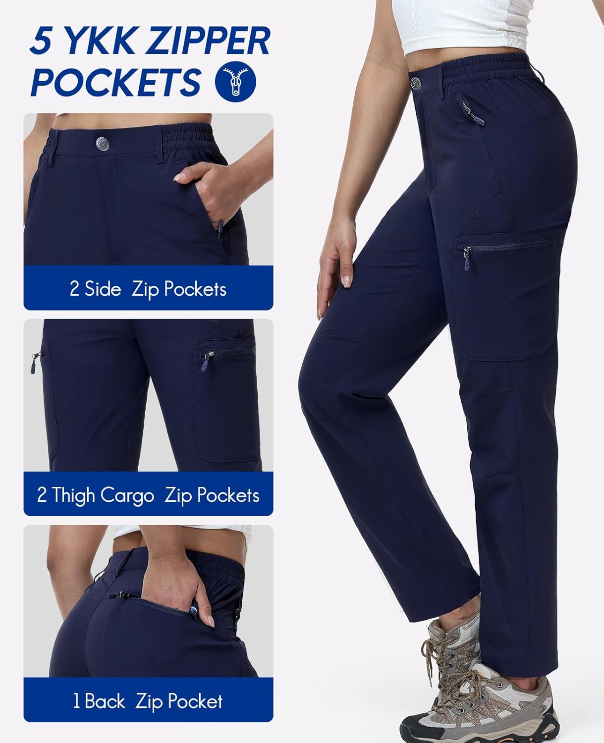 Haimont Women's Hiking Cargo Pants Quick Dry Lightweight Ripstop Nylon with 5 Zip Pockets Water Repellent