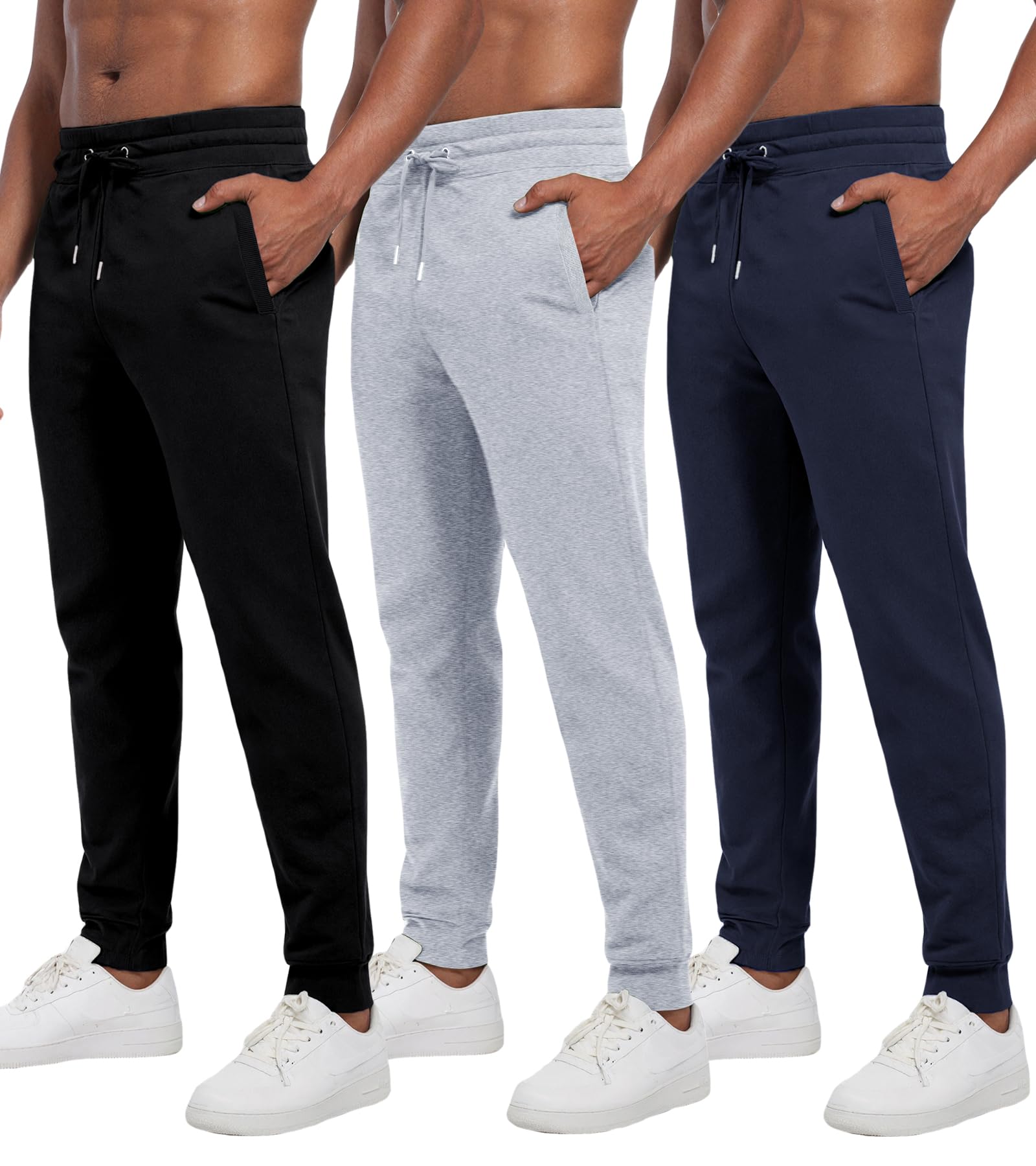 Mens Joggers with Pockets, 3 Pack Fleece Casual Sweatpants for Men Athletic Pants with Drawstring