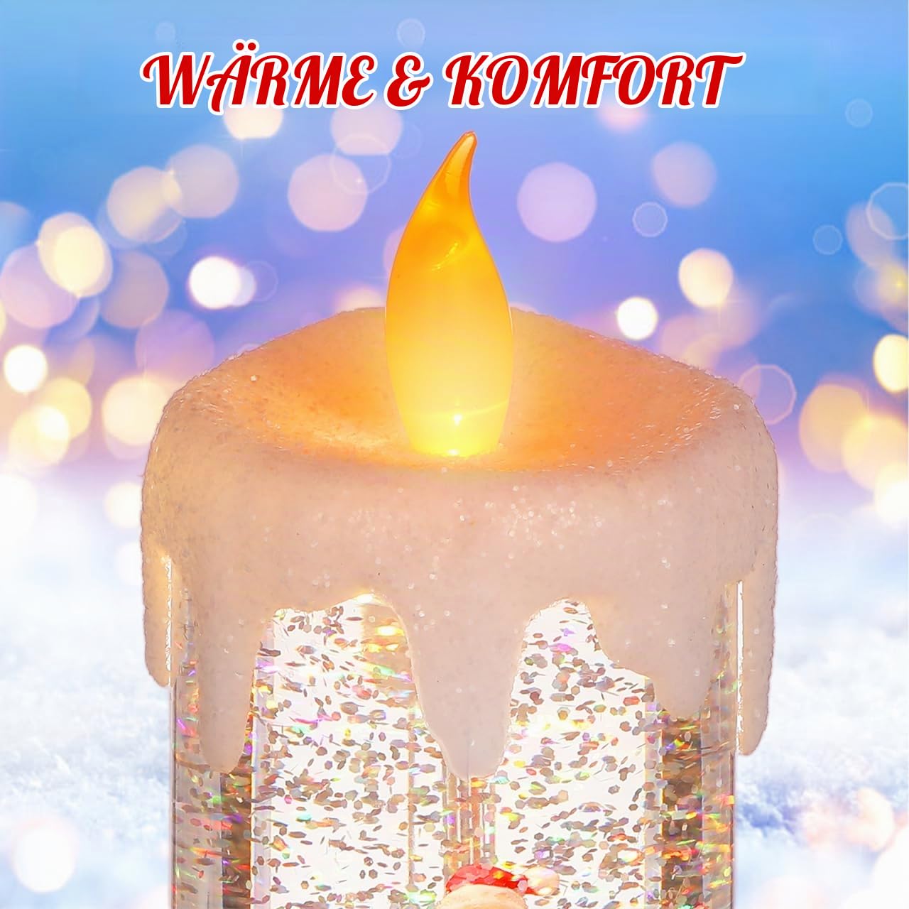 Ciieeo Weihnachts-led-kerzenlampe, Dekoratives Nachtlicht mit Spieluhr, Kristall-schneekugel-Effekt für Heim- Und Bürodekoration, USB-betrieben, Mehrfarbig