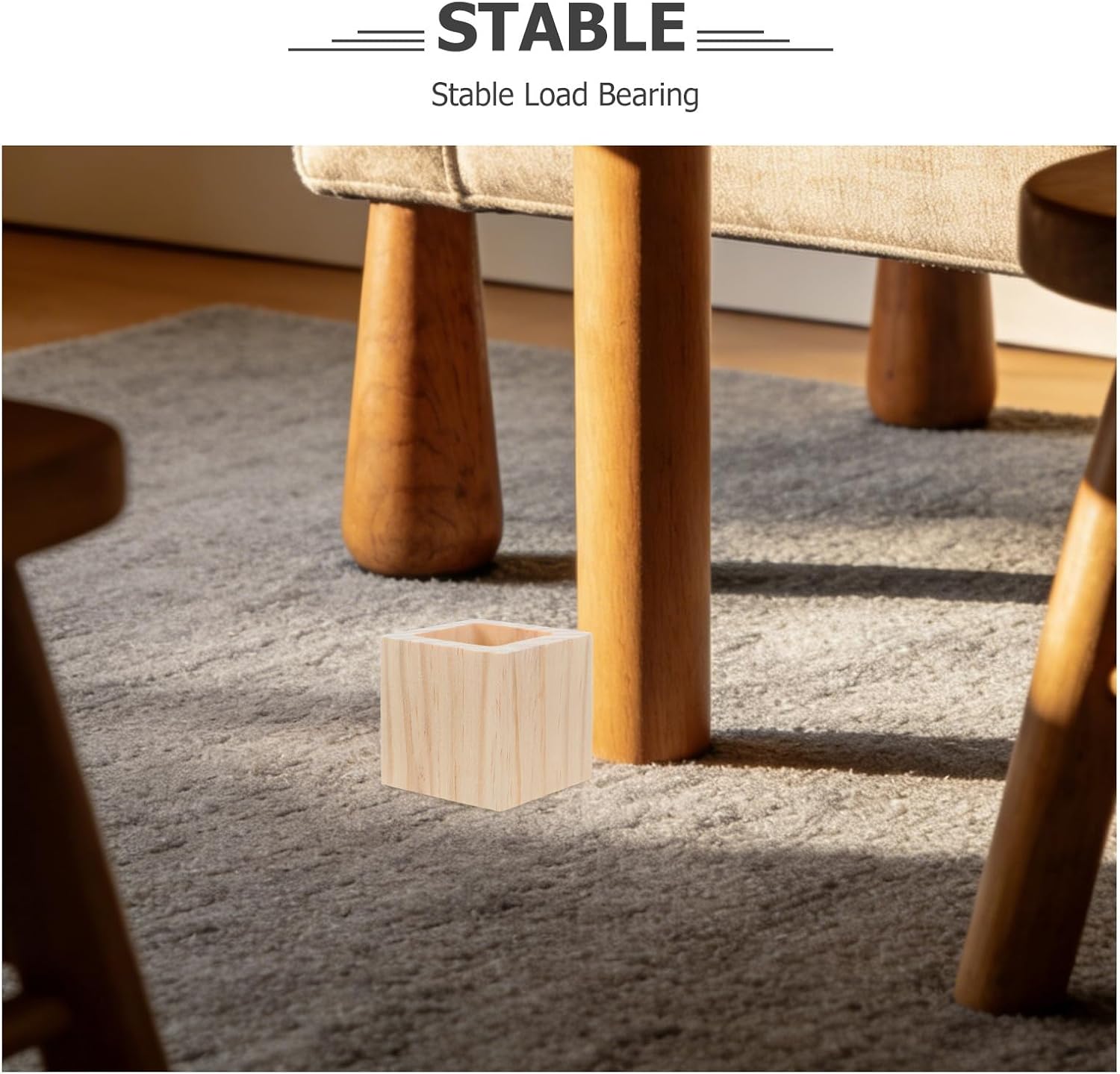 4pcs Square Bed Risers, 1.18"/3cm Furniture Risers for Bed Sofa Table and Couch Lift, Wooden Table Leg Extenders Heightening Pads