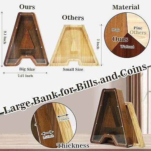 Vista 162 de Alcancía grande de madera personalizada para niños, alcancía con nombre personalizado, alcancía (nombre grabado láser) letras del alfabeto