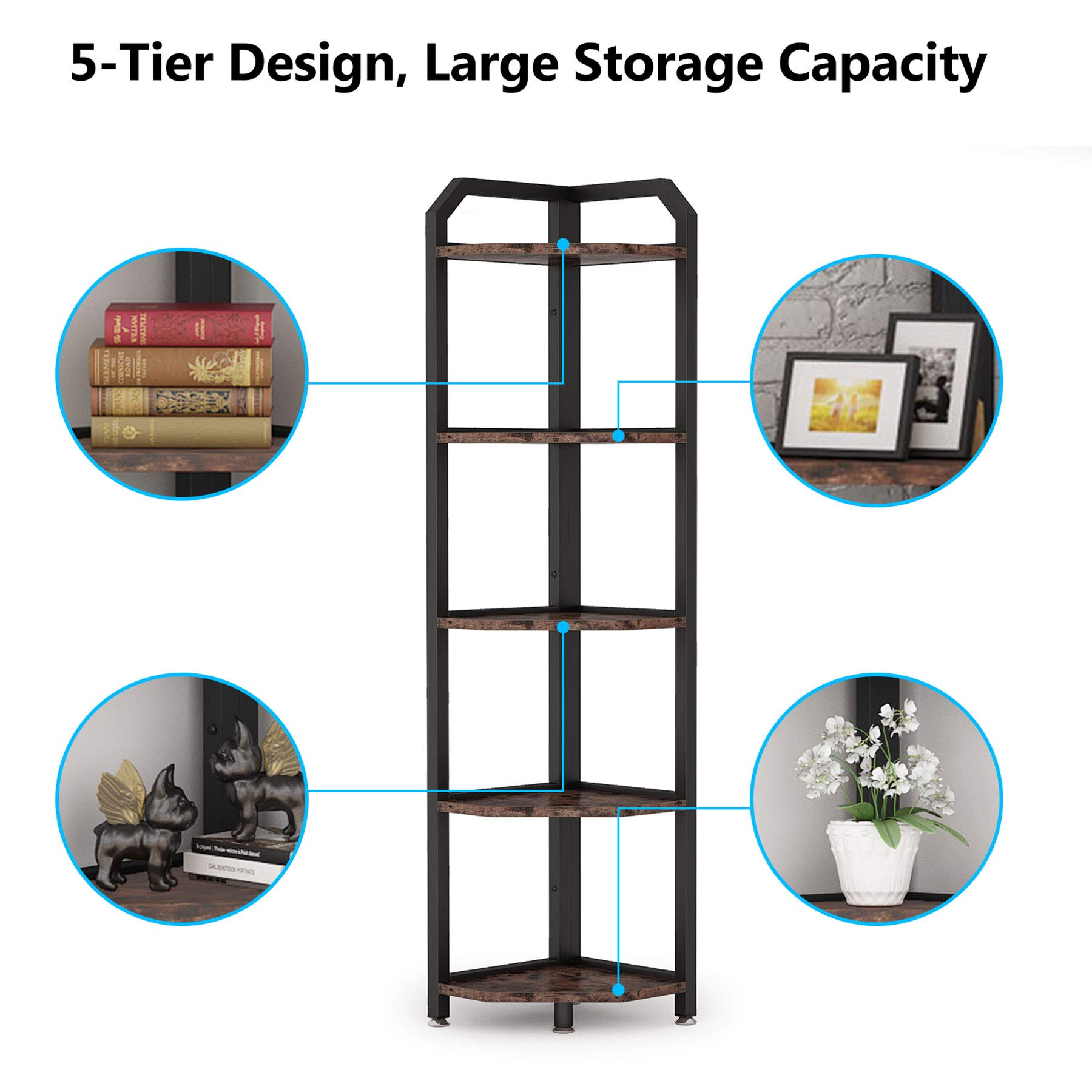 Tribesigns Corner Shelf, 5 Tier Corner Bookshelf and Bookcase Rustic