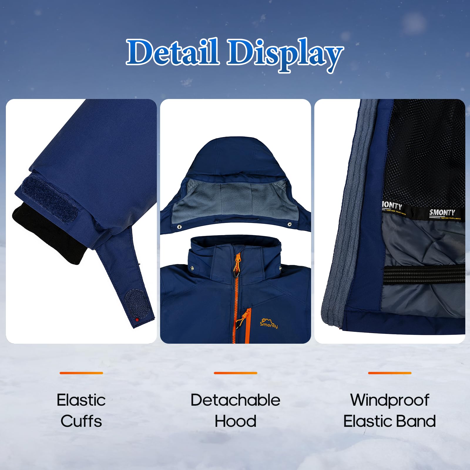 SMONTY SNOWER Giacca da neve per ragazzi con cappuccio rimovibile, giacca da sci, calore extra, cappotto invernale