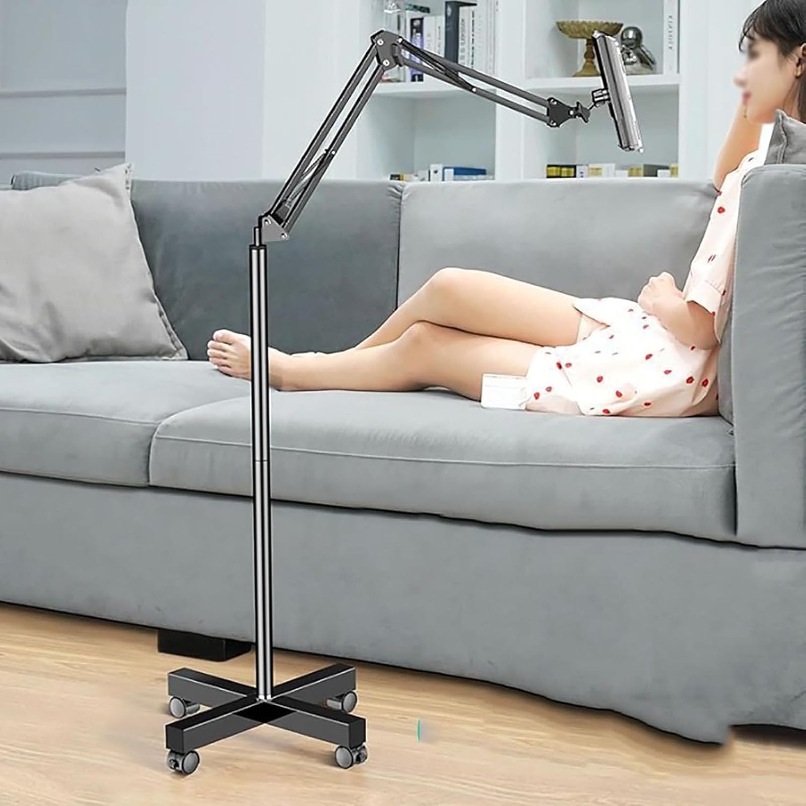 Soporte para libros de suelo con ruedas y atril ajustable para tabletas 8