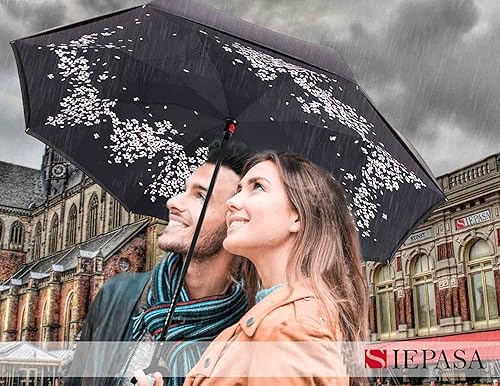 Miniatura 6 de SIEPASA Paraguas invertido invertido con mango en forma de C paraguas de lluvia resistente a los rayos UV impermeable resistente al viento para