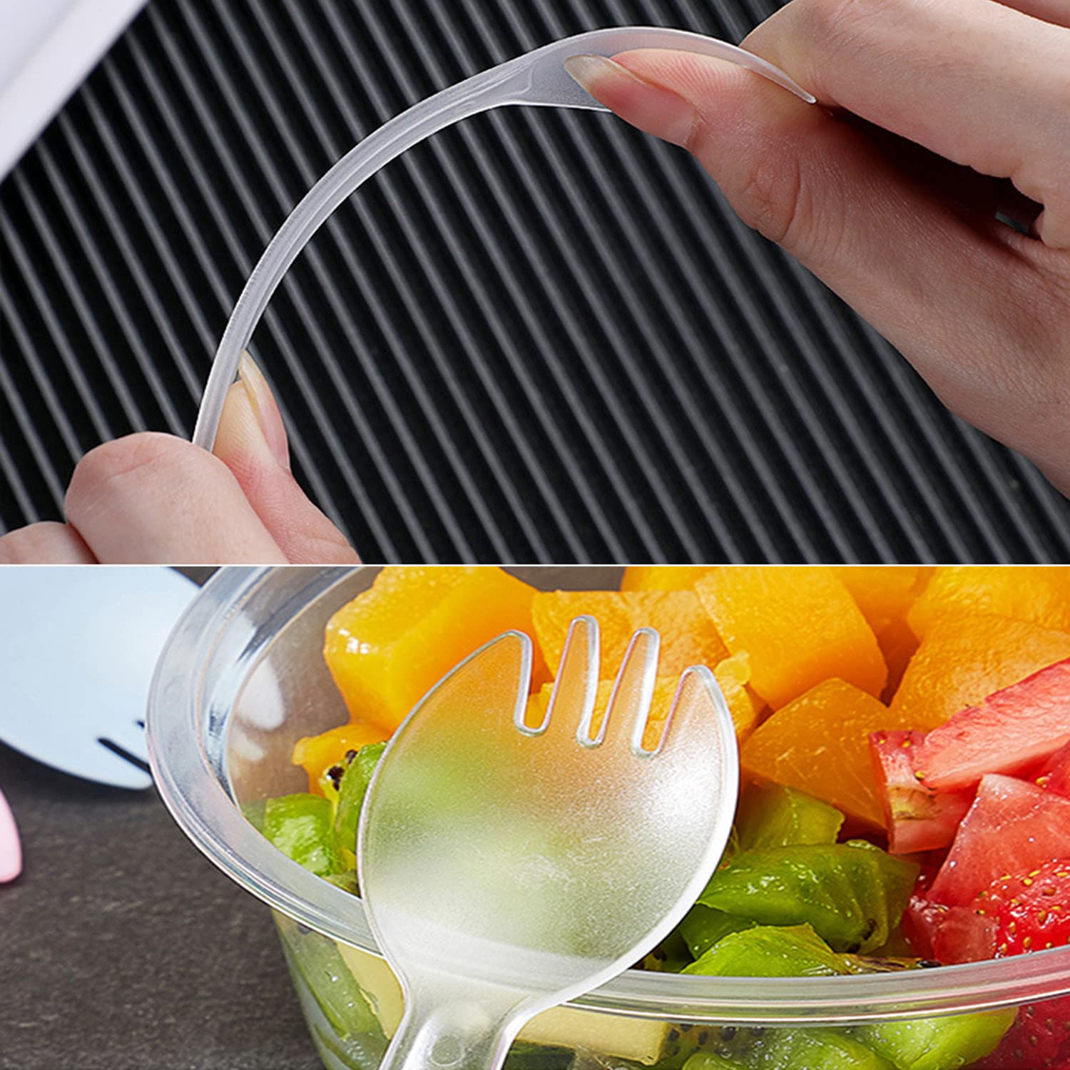 200PCS Disposable Plastic Sporks, Individually Wrapped Durable Mini Spork, 2 in 1 Forks and Spoons for Desserts, Yogurt, Ice Cream, Fruit, Salad, Birthday Cake (Clear) — Amazon image 4