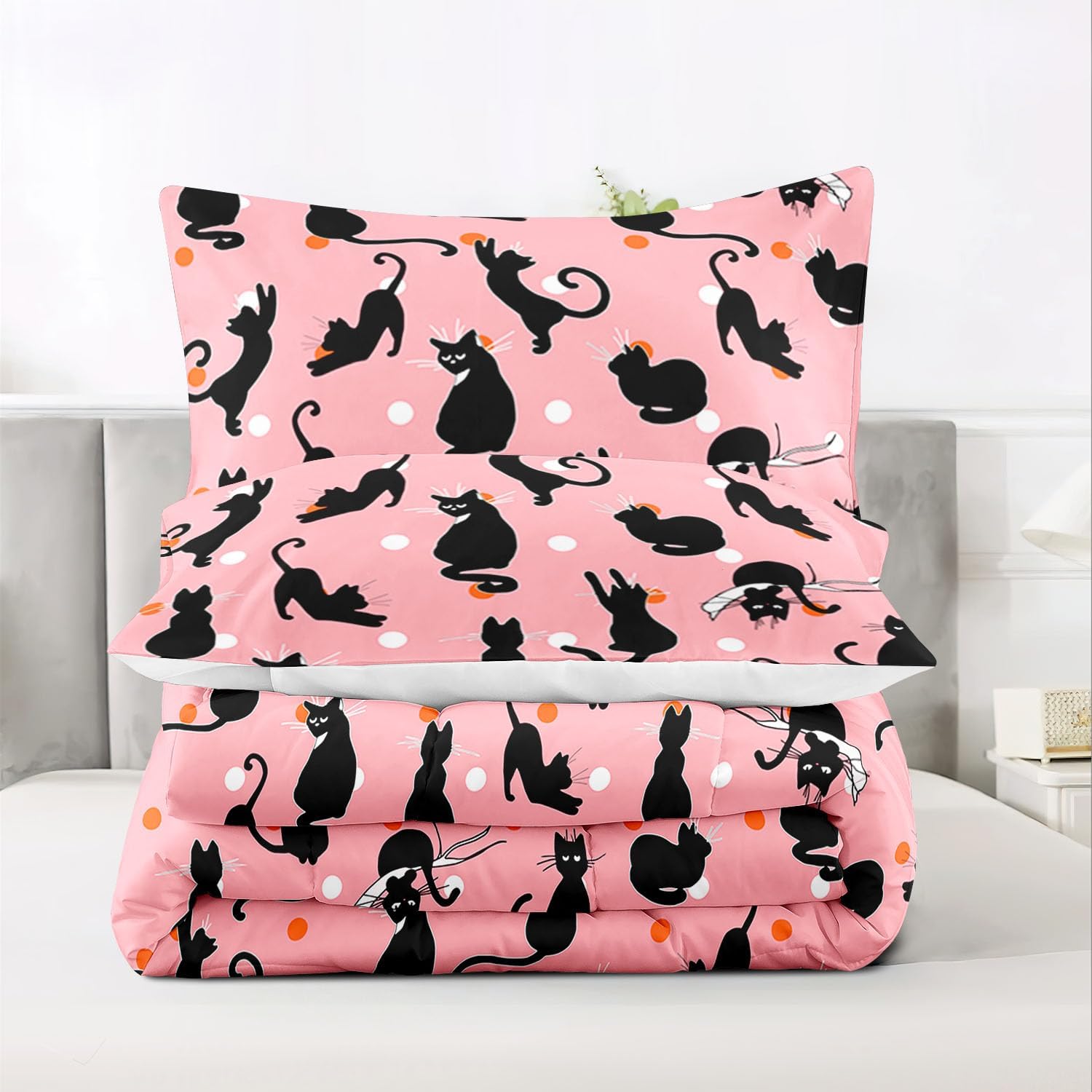 Raphus Cucullatus Kawaii Cat Queen Beddings - Cute Pink Comforter for Girls - Kids Animal Print Quilt