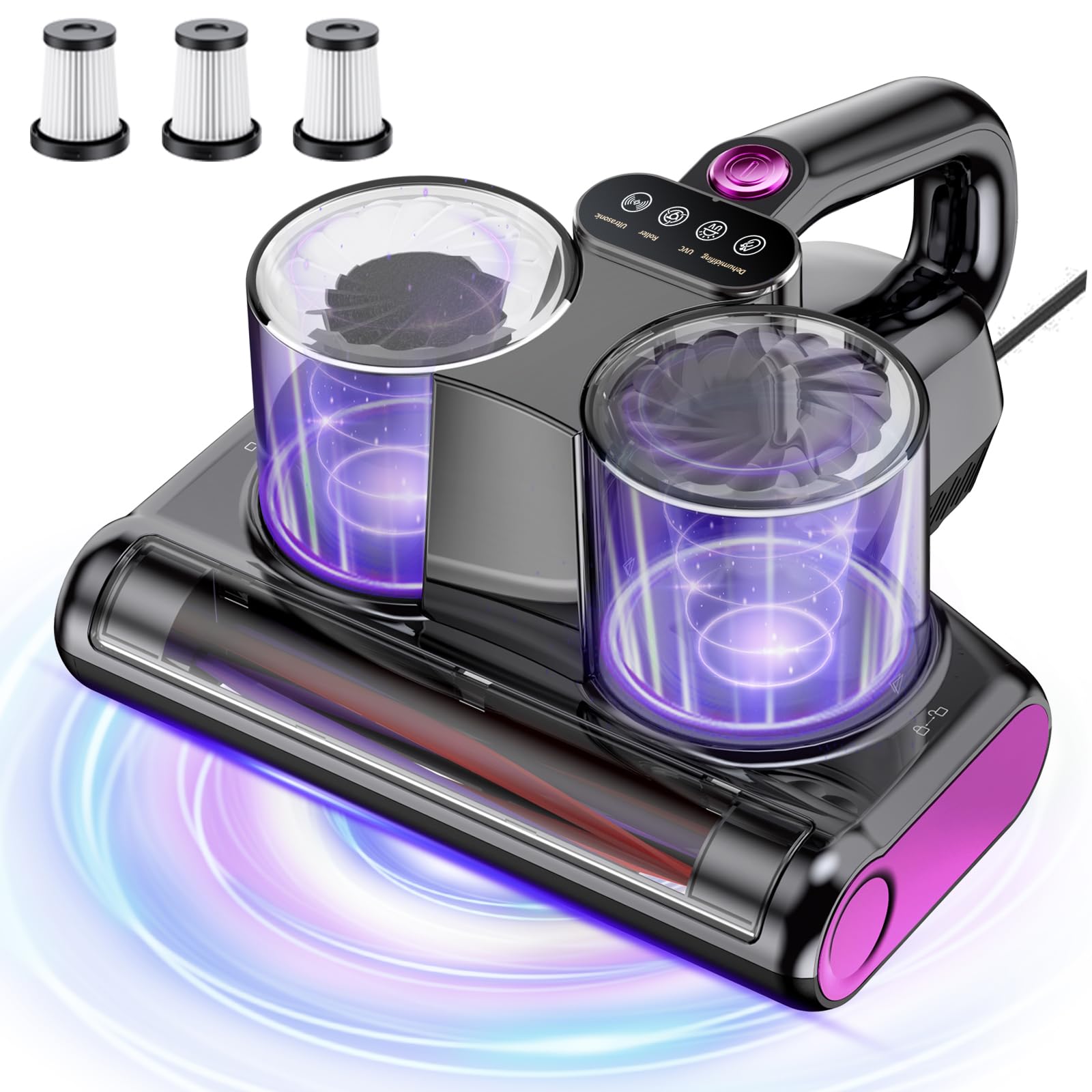 Aspiratore Antiacaro per Materassi Aspirapolvere Antiacaro Potenza di Aspirazione 16Kpa Aspirapolvere da Letto con Luce UV-C con 3 Filtri HEPA Tecnologie a Rullo con Spazzola Termica ad Ultrasuoni