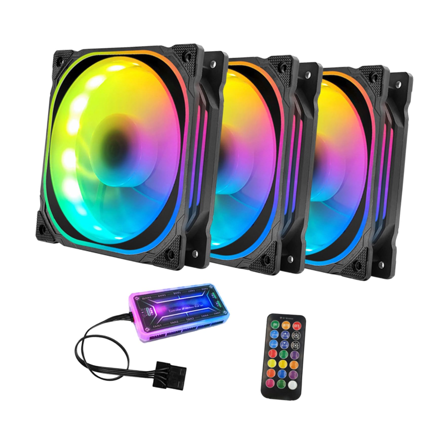 Ventilador de Refrigeración LED Rgb de 12cm para Computadora con Controlador Estándar y Plástico, para Fiesta Verano y Sistema de Refrigeración de PC