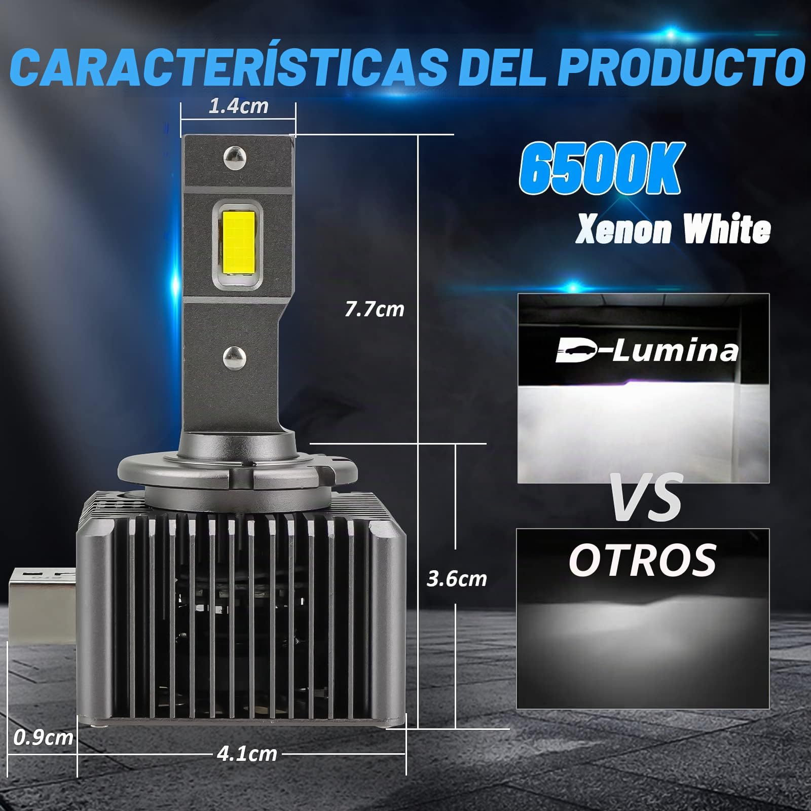 D-Lumina Bombilla D1S D1R D1C LED faros delanteros,70W 16000LM, 6500Kcolor blanco brillante, kit de conversión de luces de luz alta y baja Plug and Play a Original HID Ballat, paquete de 2
