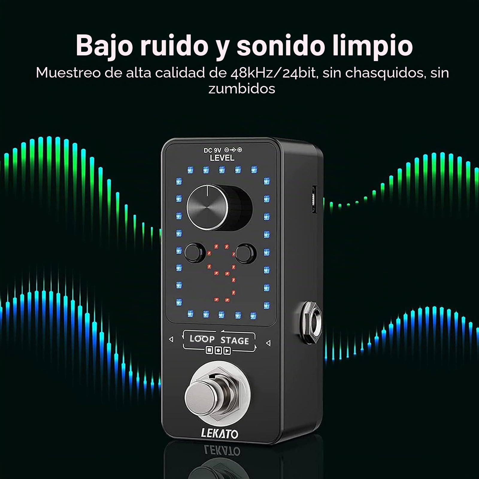 LEKATO Pedal de bucle de guitarra con fuente de alimentación Pedal de efecto de bucle de guitarra con 9 bucles sobregrabados ilimitados 40 minutos de tiempo de grabación para guitarra