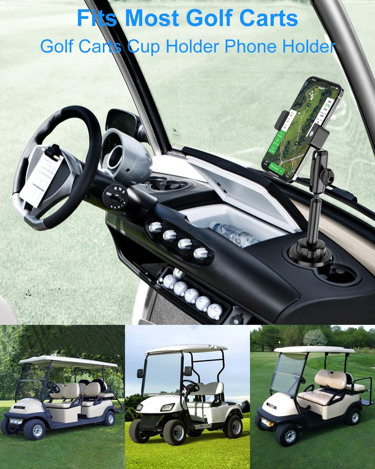Cup Holder Phone Holder for Golf Cart Accessories, Metal Adjustable Arm Golf Cart Phone Holder, Cup Phone Mount for Car, Truck, EZGO, Club Car, Yamaha, Compatible with 4-7" iPhone 17 16 15 14