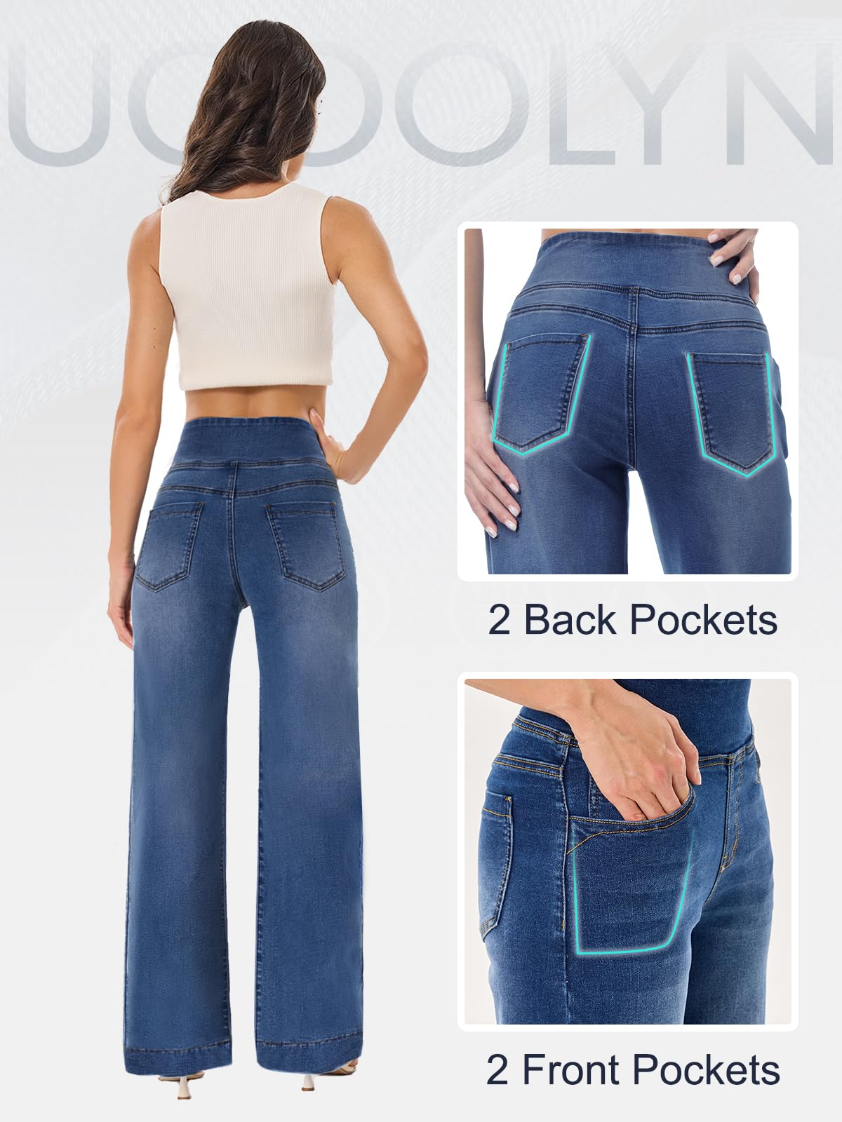 Vaqueros Elásticos Mujer,Pantalón Vaquero Ancho Tiro Alto Azul Marino Pierna Ancha Holgada Sweatpants Jeans Women Wide Leg