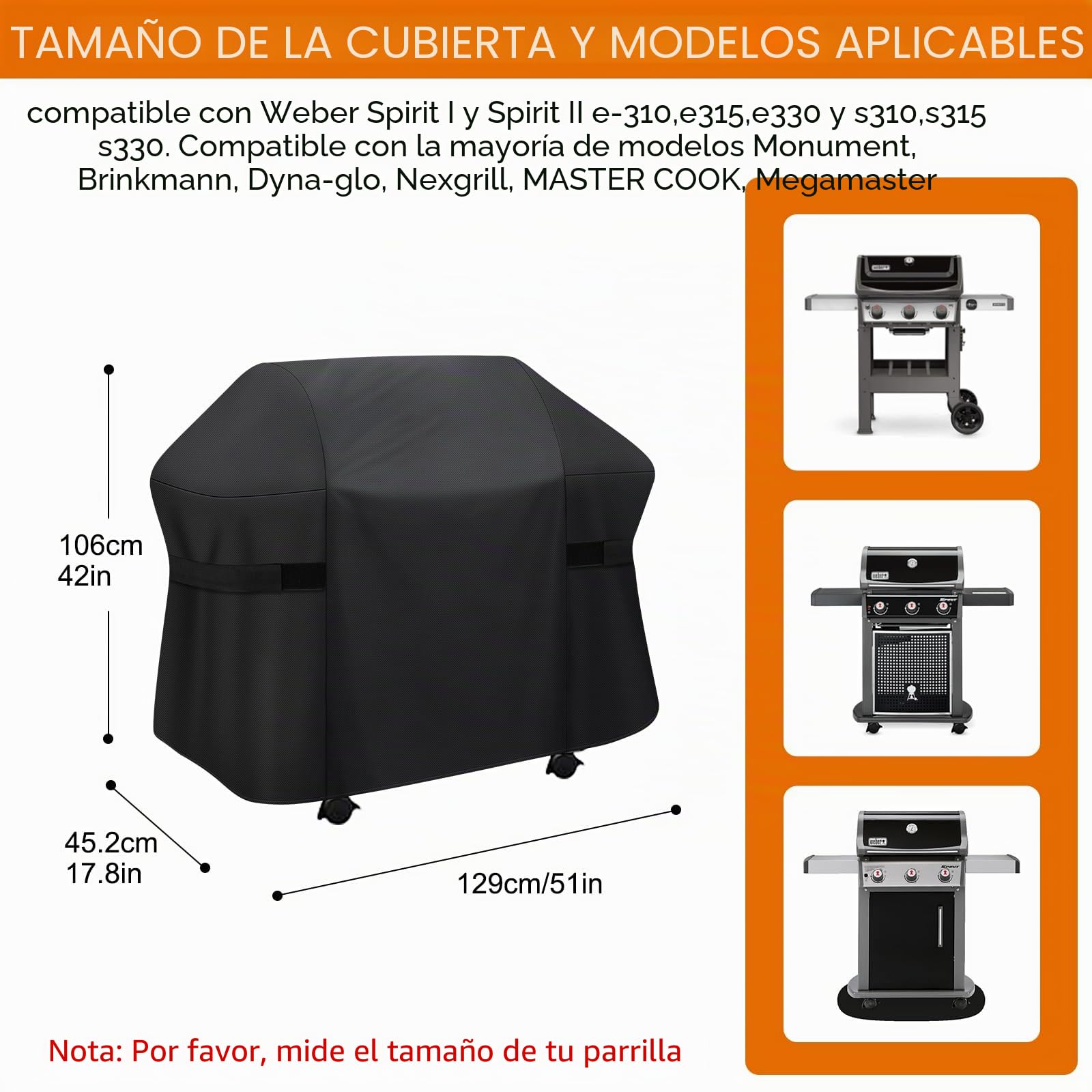 Funda para Barbacoa Weber Spirit II 300 y 300 Series - Cubierta de Poliuretano para E310, E330, E315 (129x45x106cm)