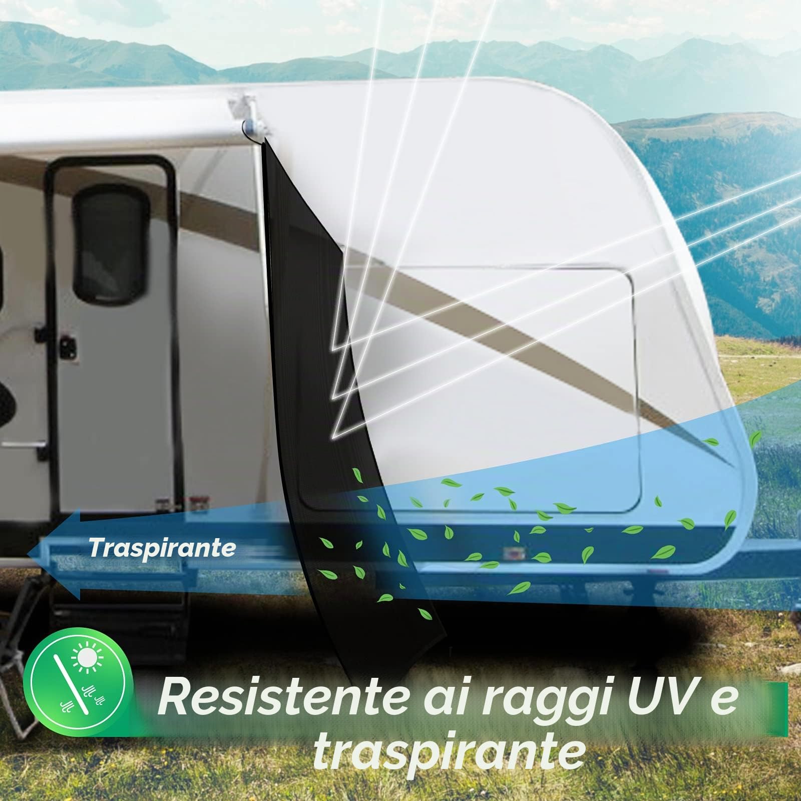 RV Awning Side Shade Screen 9'x7' Black Mesh Sunshade for Camper Trailer Canopy