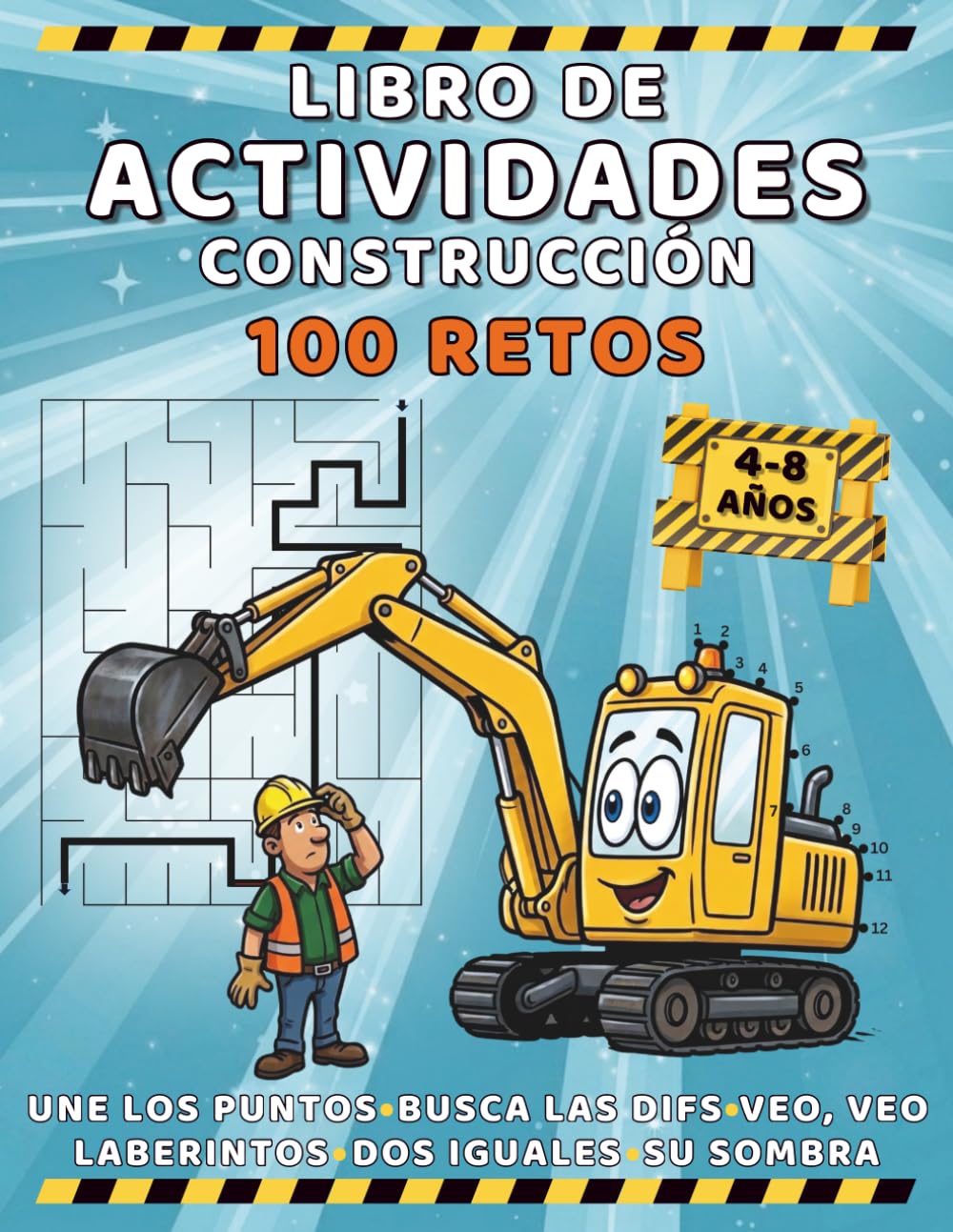Libro de actividades: construcción - 100 retos: Juegos educativos para niños, diversión sin pantallas con excavadoras y grúas ¡El regalo perfecto! (Libros de actividades divertidas y fáciles)