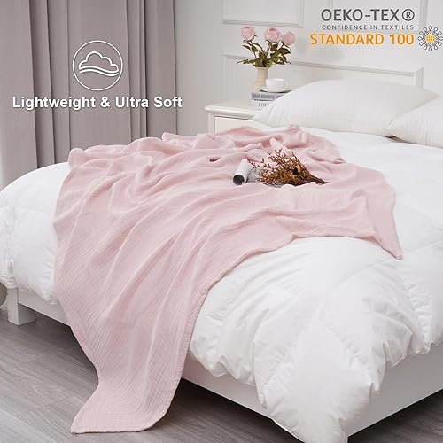 Miniatura 4 de PHF Manta 100% de muselina de algodón de 50 x 60 pulgadas, manta ligera y transpirable de 4 capas, manta de gasa ultrasuave para sofá, cama,