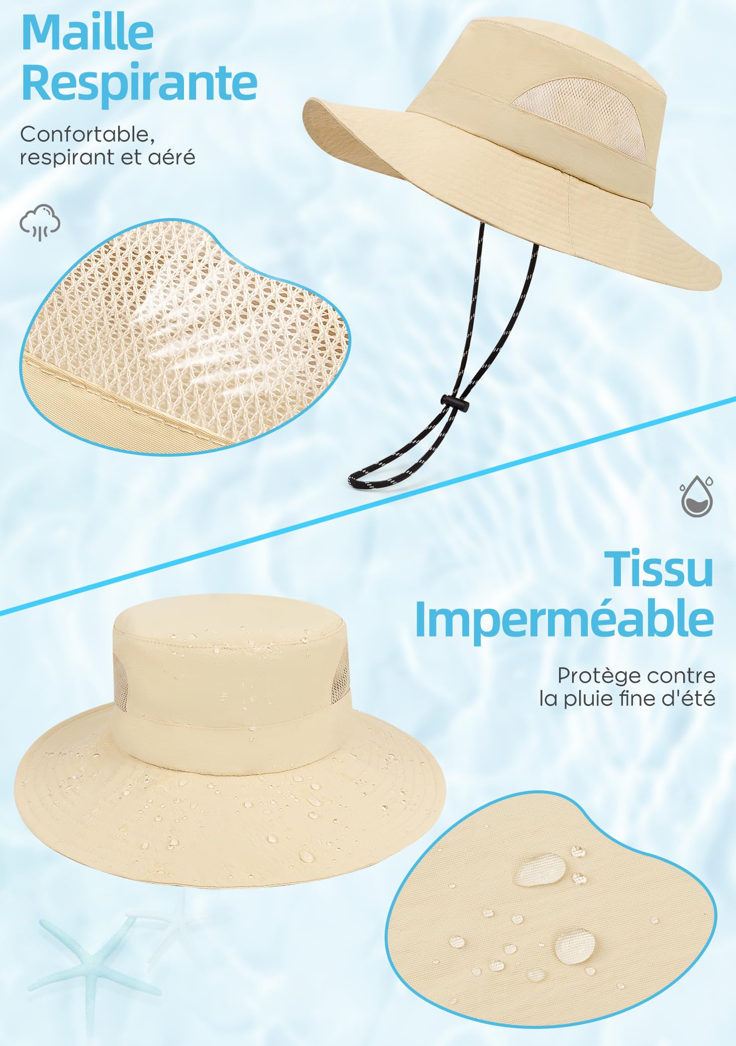 MELLIEX Chapeau Anti UV Homme Femme Large Bords Chapeau de Soleil Imperméable Respirant Pliable Boonie Hat pour Randonnée, Jardinage, Safari, Brouss - 3