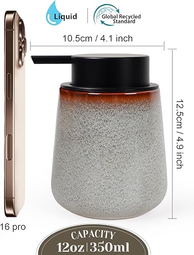 Miniatura 2 de INGOFIN Dispensador de loción de cerámica, dispensador de jabón de manos recargable de 12 onzas, dispensador de líquido moderno con bomba,