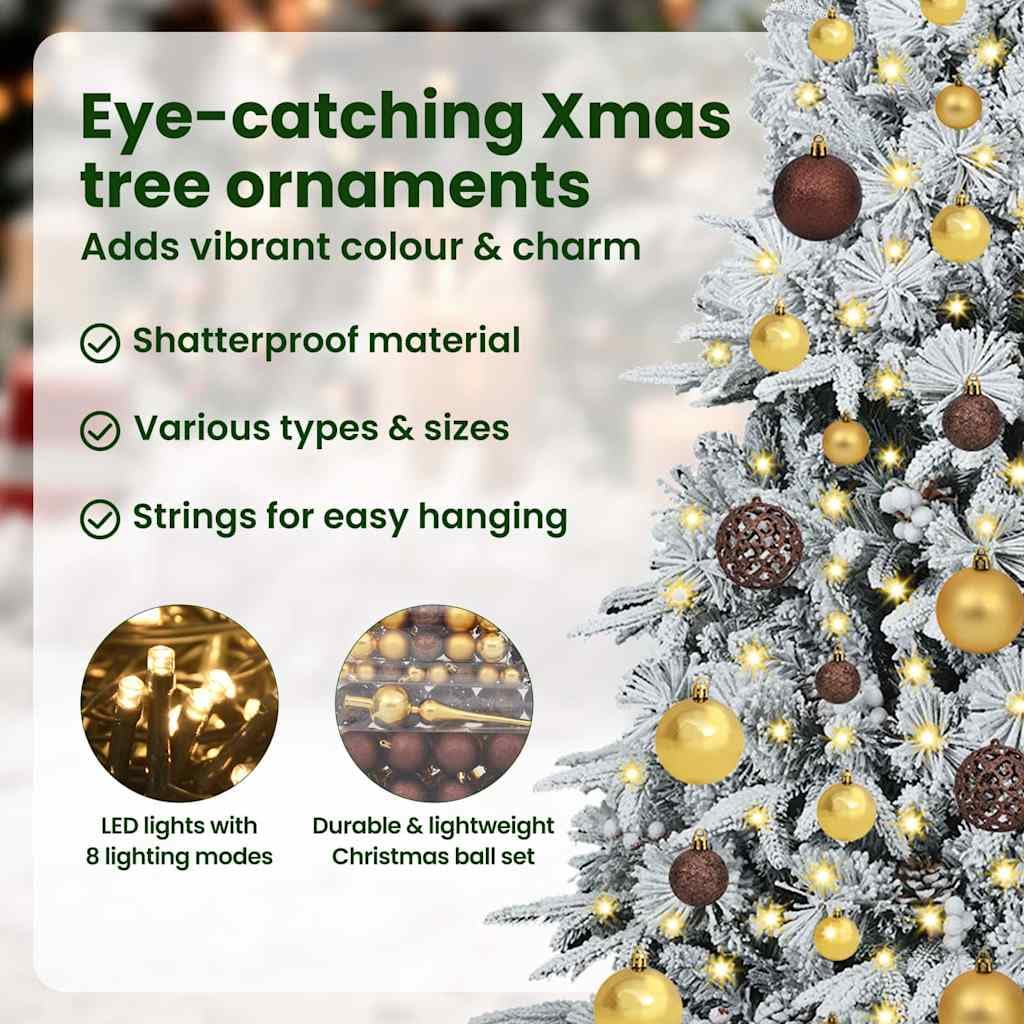 vidaXL Albero di Natale Artificiale con Rami Pieghevoli Bianco 240 cm, Albero di Natale a forma di cono, decorazione resistente, luci festive con stringa bianca calda