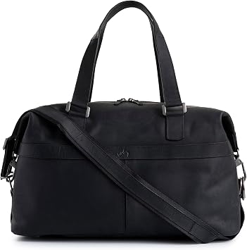 Black Top Grain Leather Duffle Bag for Men & Women - Large, Durable, Leather Travel Bag with Adjustable Shoulder Strap, Spacious Design for Weekend Getaways & Business Trips