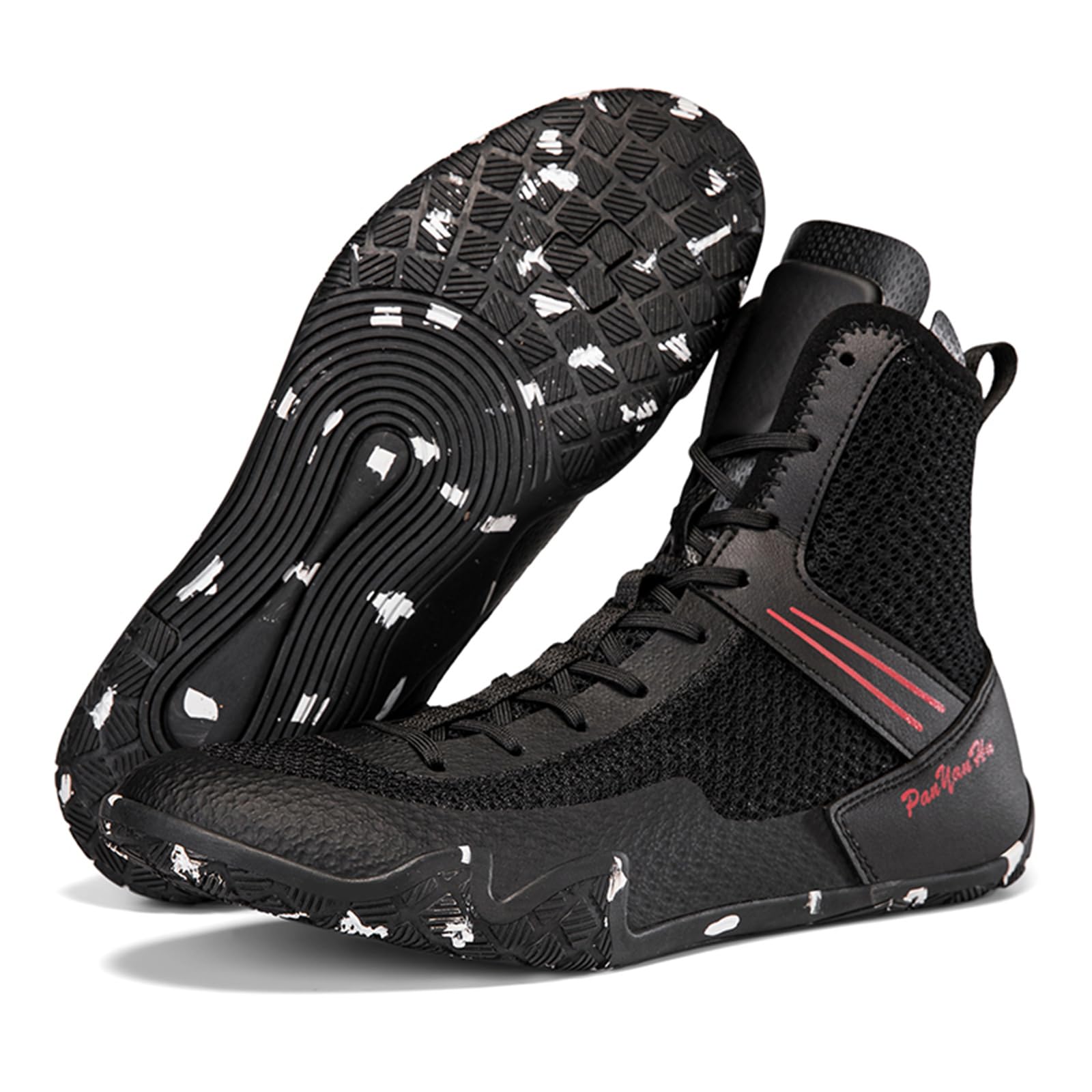 Scarpe Wrestling Uomo Scarpe Boxe Leggere Stivali Sportivi | Alte Mesh Con Lacci Suola Piatta in Gomma Traspiranti Scarpe Da Combattimento Professionali Per Fitness Powerlifting