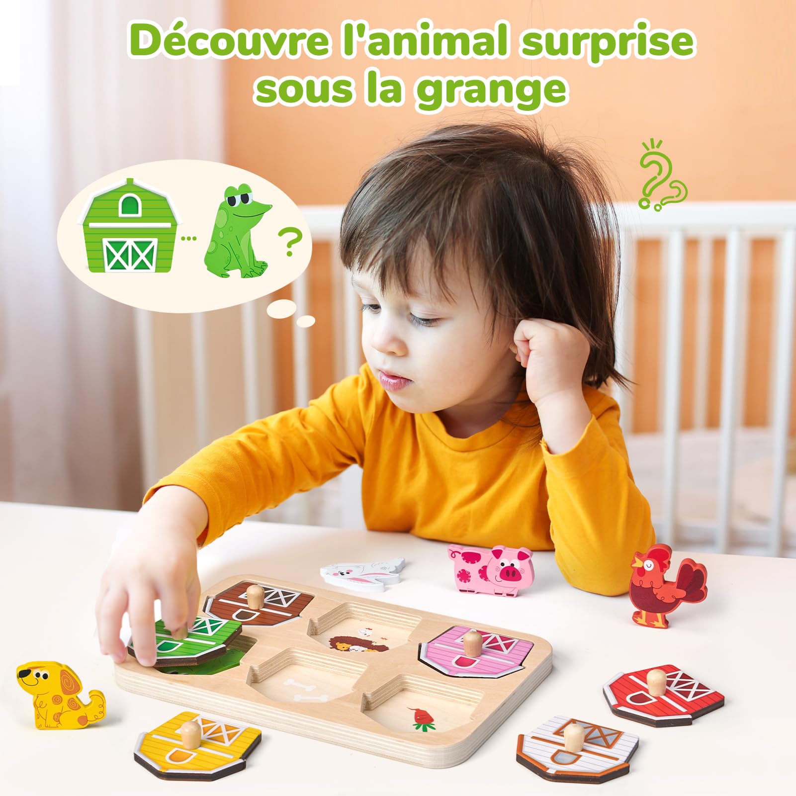 JoyCat Puzzle en Bois Animaux de la Ferme Montessori 1 2 3 Ans Jouet Educatif Enfant