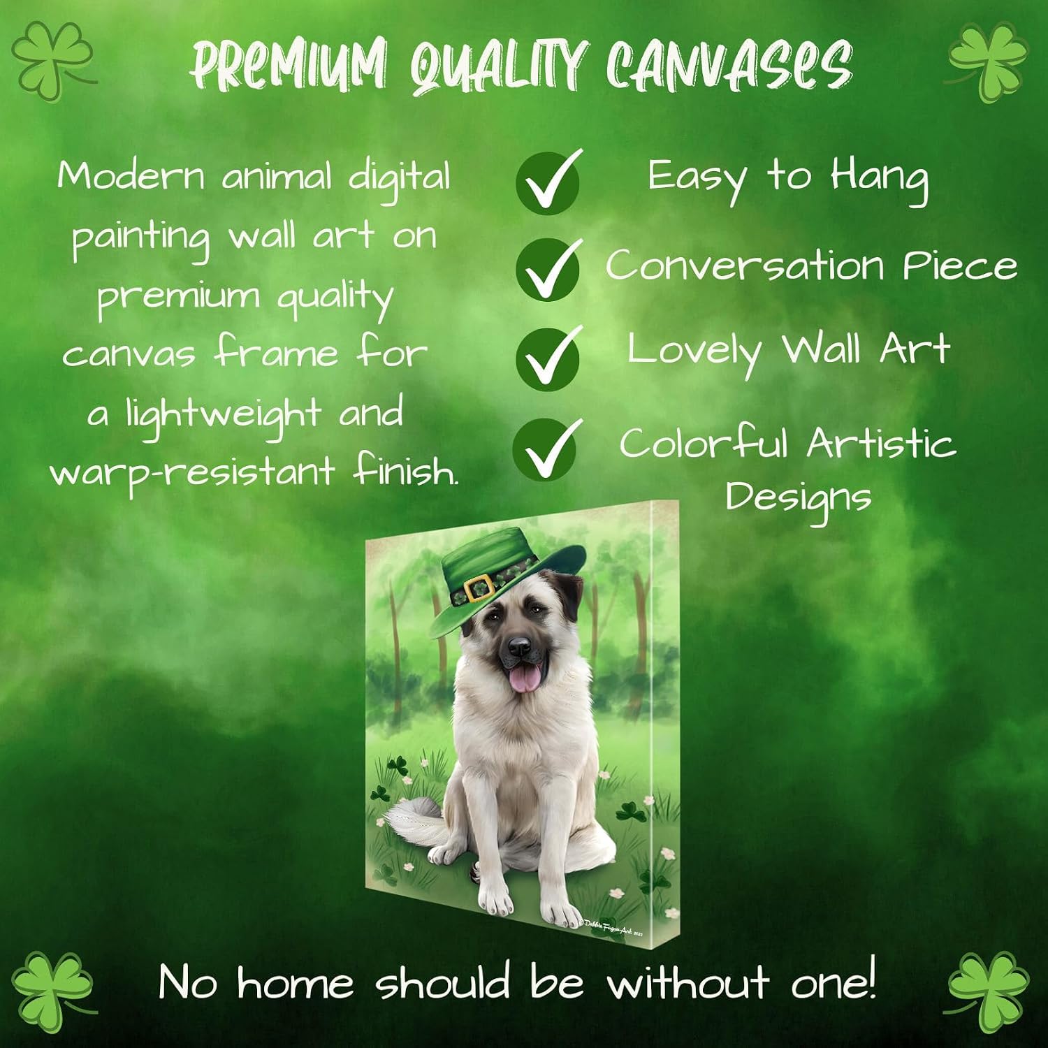 St. Patricks Day with Anatolian Shepherd Dogs Canvas Wall Art - Premium Quality Ready to Hang Room Decor - Flat Rolled 11" x 14"