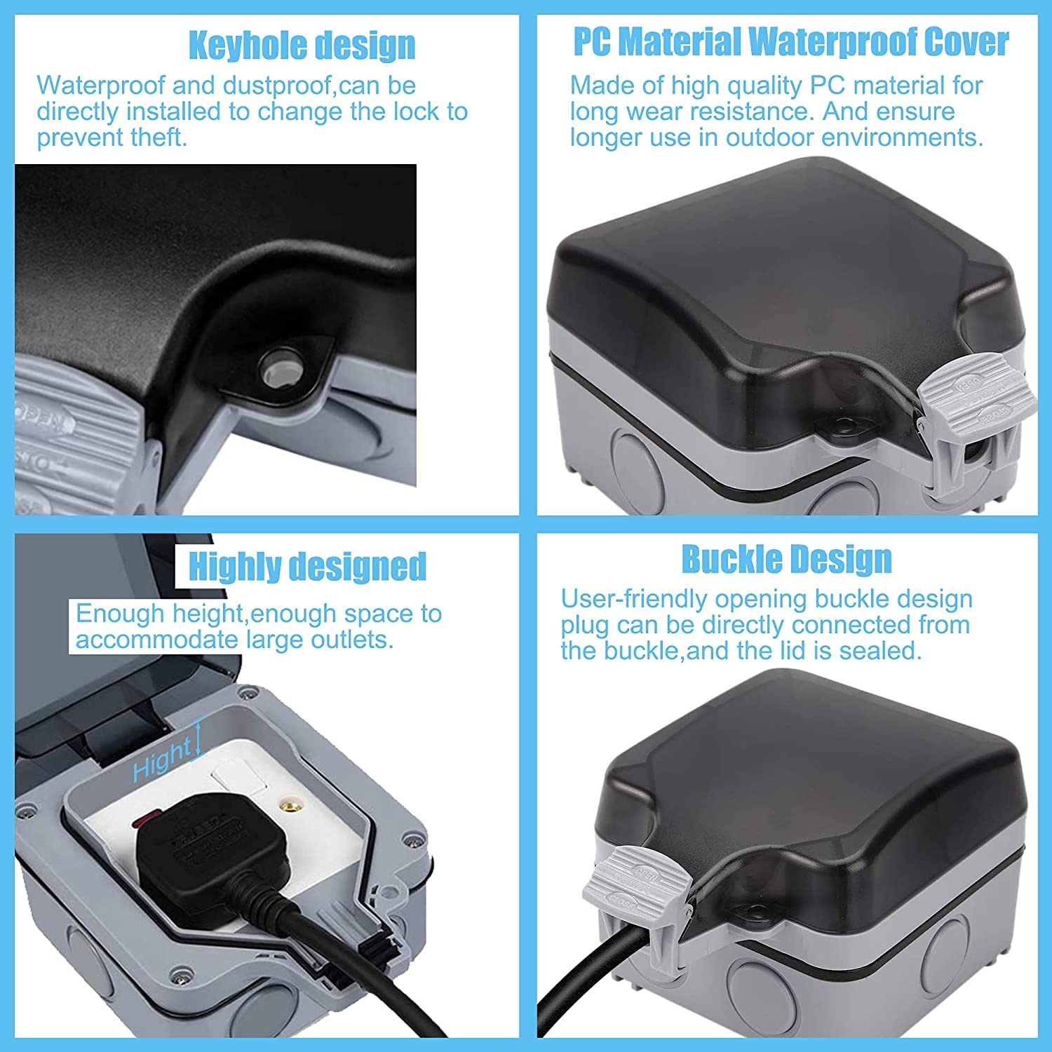 Type 86 Sockets Outdoor Rain Cover Waterproof Outdoor Socket Waterproof Socket Protection Covers, 10.8 X 7.5 X 12.3 Cm Double Socket Outdoor For Socket, For Plug Socket Cover, Grey - View #2