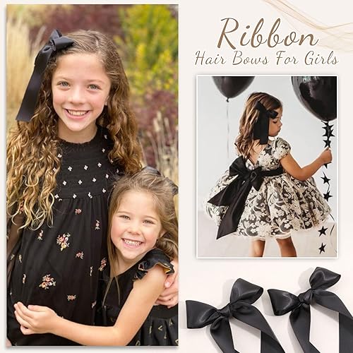 Miniatura 2 de 2 piezas de lazos largos de cinta para el pelo con clip para niñas, lazos de seda con cinta para el pelo, accesorios para el cabello para bebés,