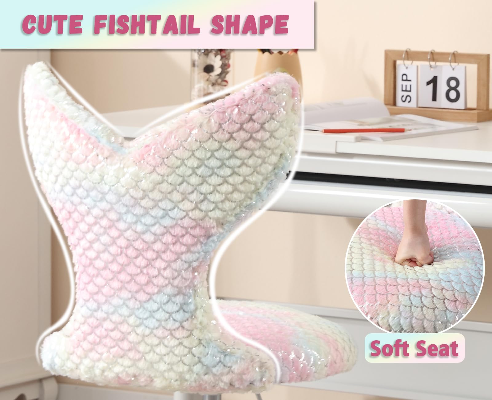 chairus Enfant Chaise de Bureau Pivotante en Fausse Fourrure Ergonomique Réglable en Hauteur Chaise de Chambre (Colorée)