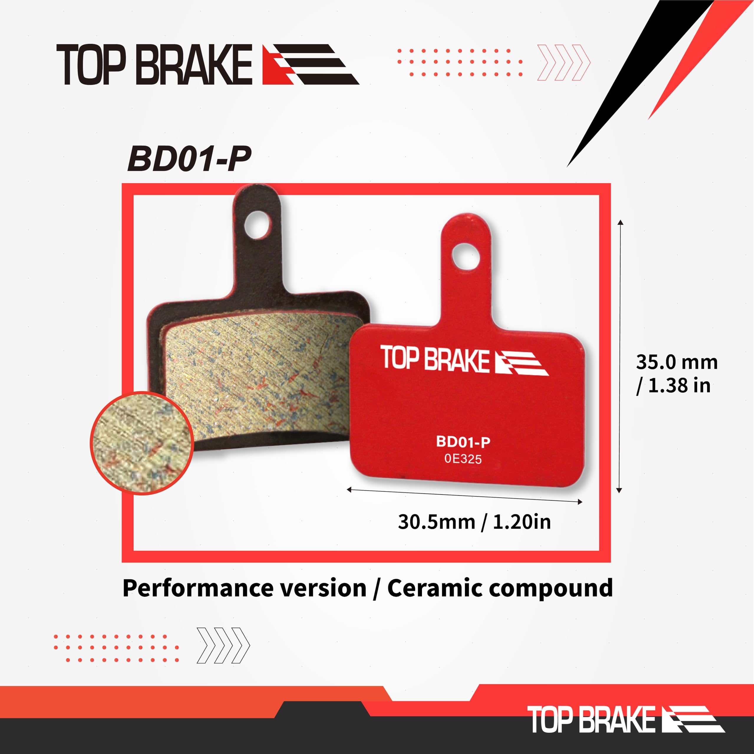 TOP BRAKE Disc Mountain Bike Brake Pads for Shimano Deore M515 M525 TRP Hylex TEKTRO Orion, Red, 1.20*1.38 (in) - Image 4