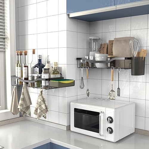 Miniatura 5 de NESOMI Estante de ducha adhesivo para ducha, organizador de baño, estante organizador de ducha, estante de pared para almacenamiento interior de