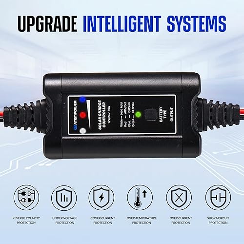 Miniatura 3 de ATEM POWER - Controlador de carga solar MPPT de 10 A, controlador de panel solar portátil inteligente de 1224 voltios para paneles solares,