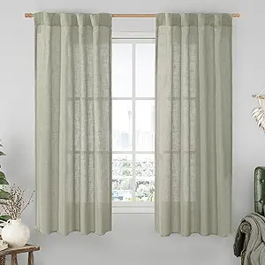 LAMIT Linen Curtains 63 Inch Length 2 Panels, Light Filtering Panels Back Tab and Rod Pocket Neutral Drapes for Bedroom/Window/Living Room, Sage Grey, 34 x 63 Inch