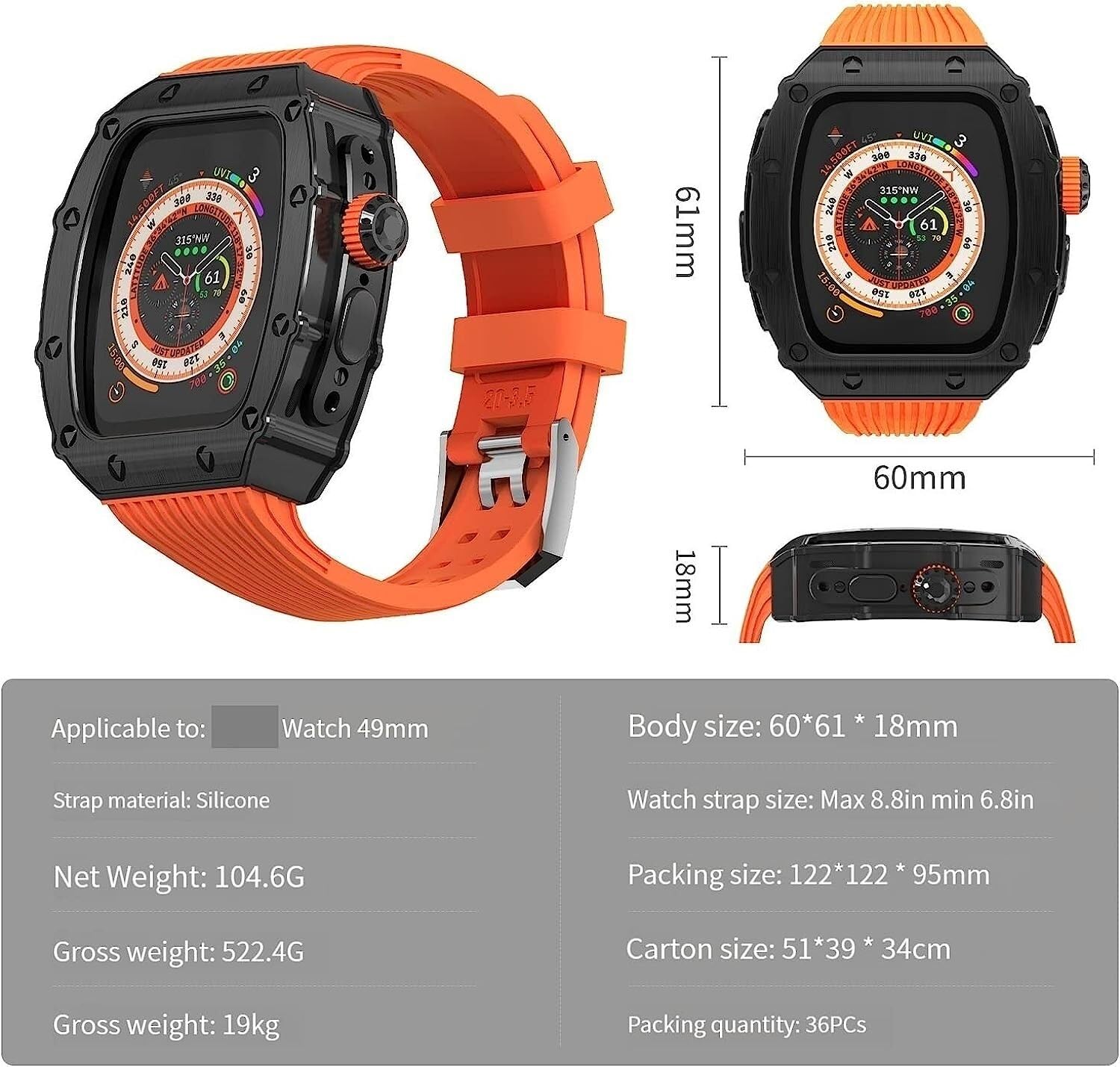 Wytrzymałe etui do zegarka ze stali nierdzewnej 316l, paski, silikonowy pasek, do Apple Watch 8 49 mm, styl RM, dla mężczyzn i kobiet, metalowe ramki, skręcona pętla, silikonowy pasek do