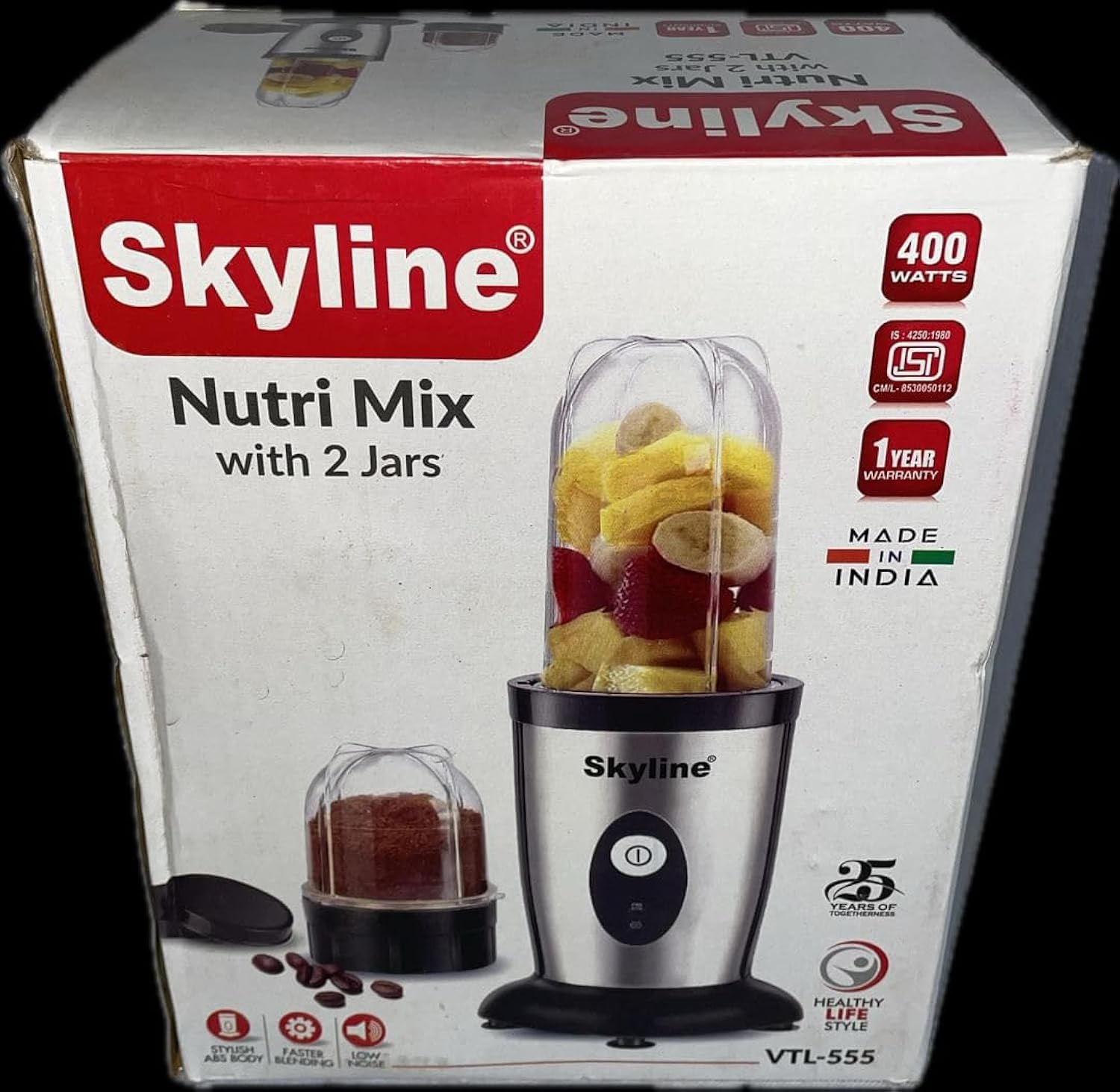 SKY LINE VTL-555 ABS Nutri Mix with 2 Jar 400 W , Medium, Black